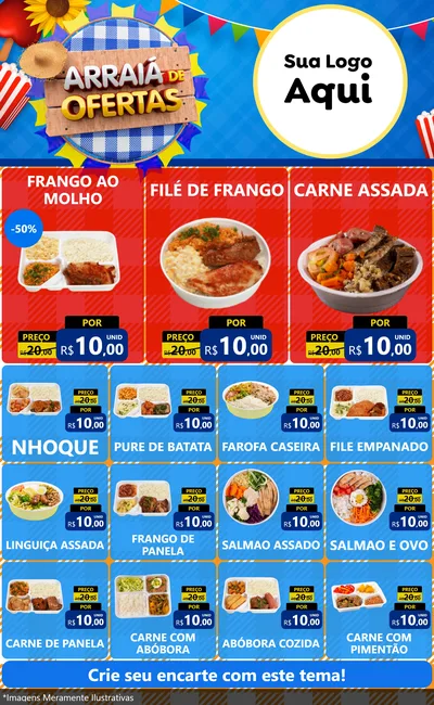 Modelo de Encarte para Encarte Grande com o tema Arraiá de Ofertas para Restaurante