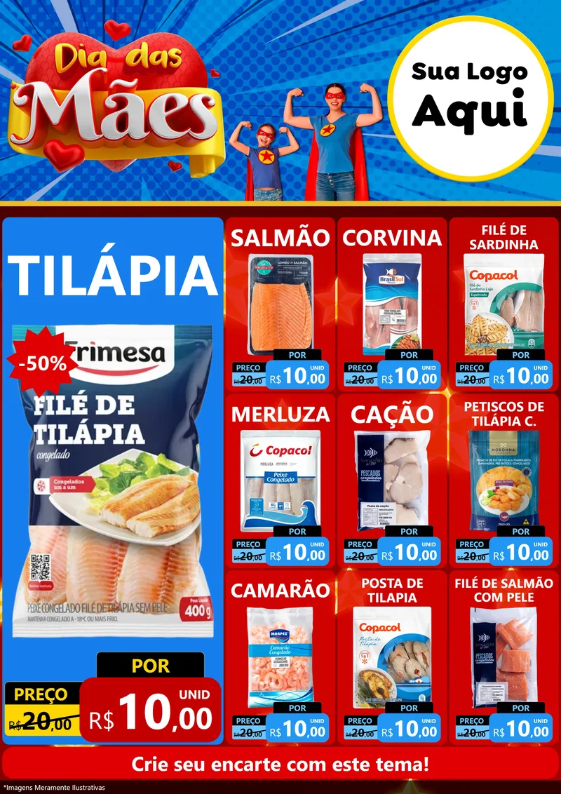 Modelo de Encarte para Encarte A4 Vertical com o tema Dia das Mães para Peixaria