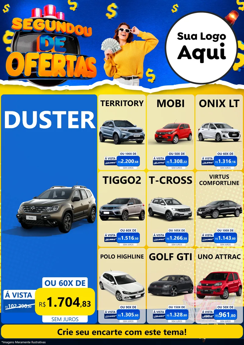 Modelo de Encarte para Encarte A4 Vertical com o tema Segundou de Ofertas para Concessionaria de Carros