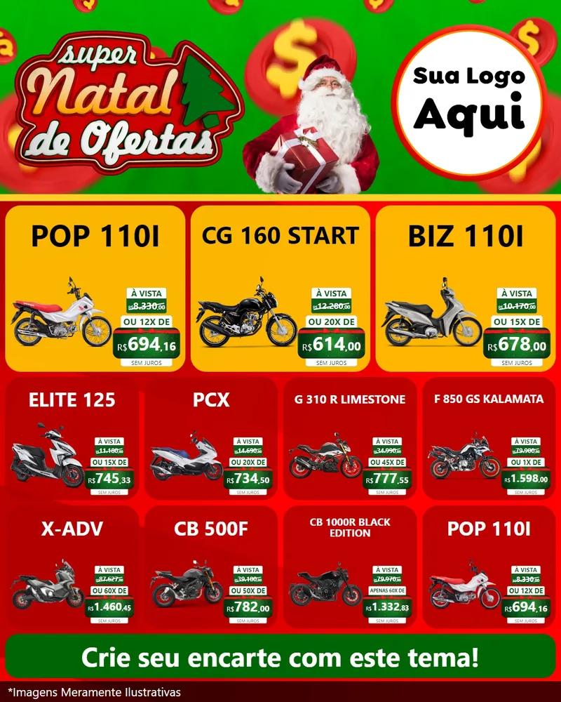Modelo de Rede Social para Feed Instagram com o tema Super Natal de Ofertas para Concessionaria de Motos