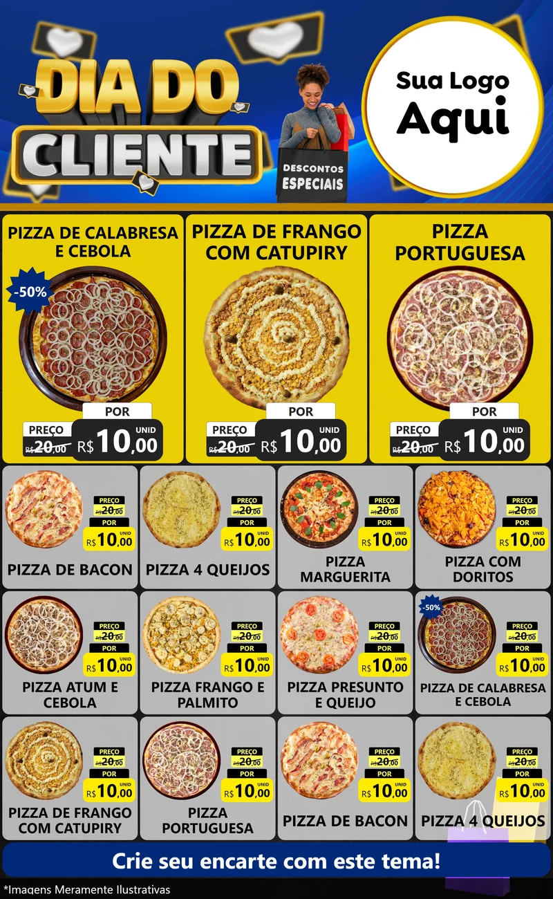 Modelo de Encarte para Encarte Grande com o tema Dia Do Cliente para Pizzaria