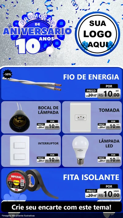 Modelo de TV para TV Vertical com o tema Promoção de Aniversário - 10 Anos para Materiais Elétricos