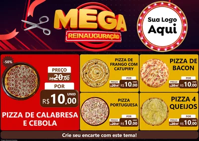 Modelo de Encarte para Encarte A4 Horizontal com o tema Mega Reinauguração para Pizzaria