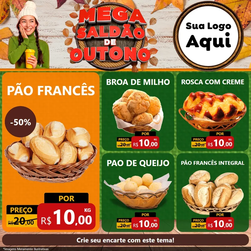 Modelo de Rede Social para Feed Facebook com o tema Mega Saldão de Outono para Padaria