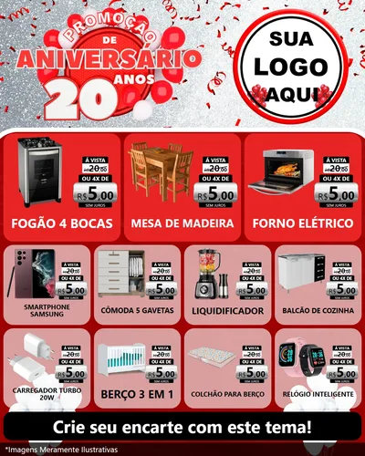 Modelo de Rede Social para Feed Instagram com o tema Promoção de Aniversário - 20 Anos para Móveis e Eletro