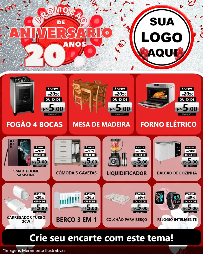 Modelo de Rede Social para Feed Instagram com o tema Promoção de Aniversário - 20 Anos para Móveis e Eletro