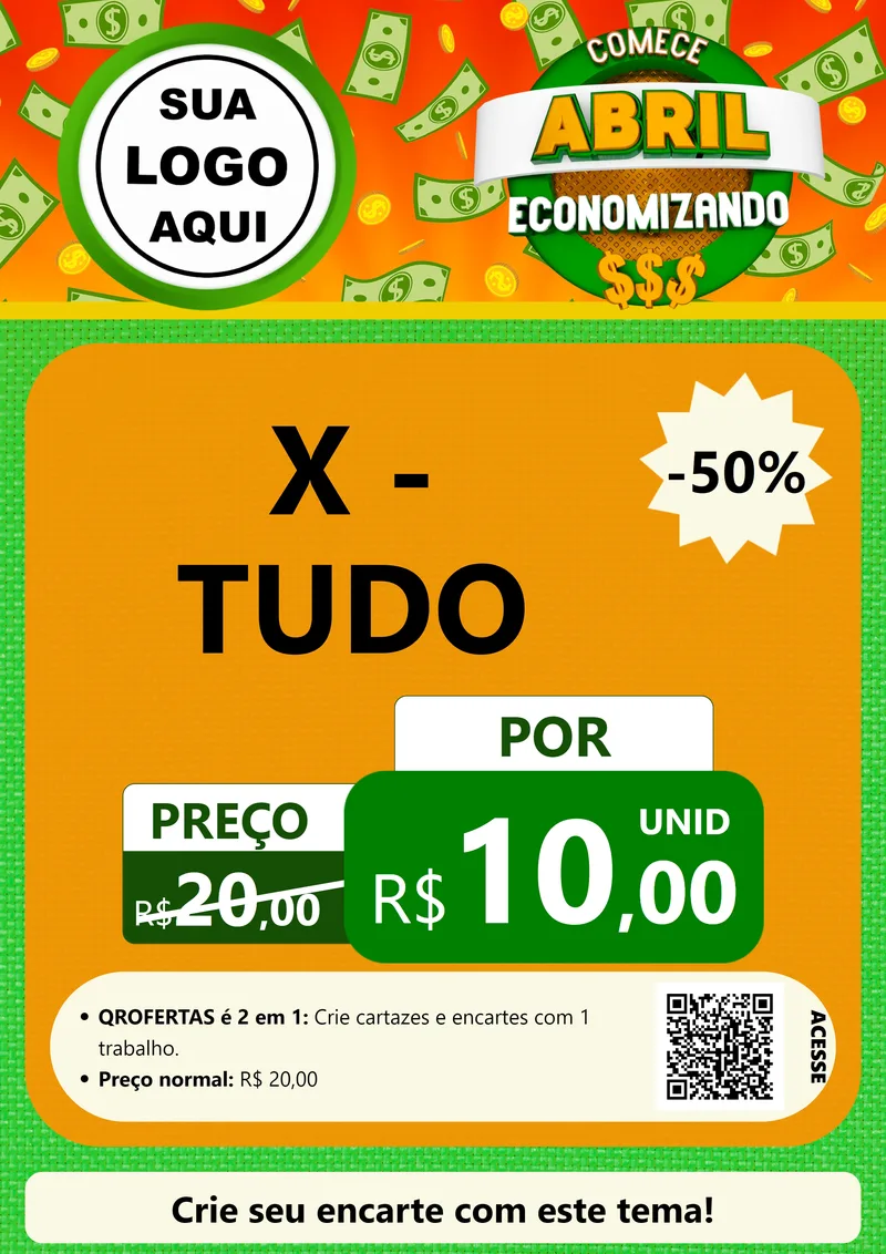 Modelo de Cartaz para Cartaz A4 Vertical com o tema Comece Abril Economizando para Hamburgueria