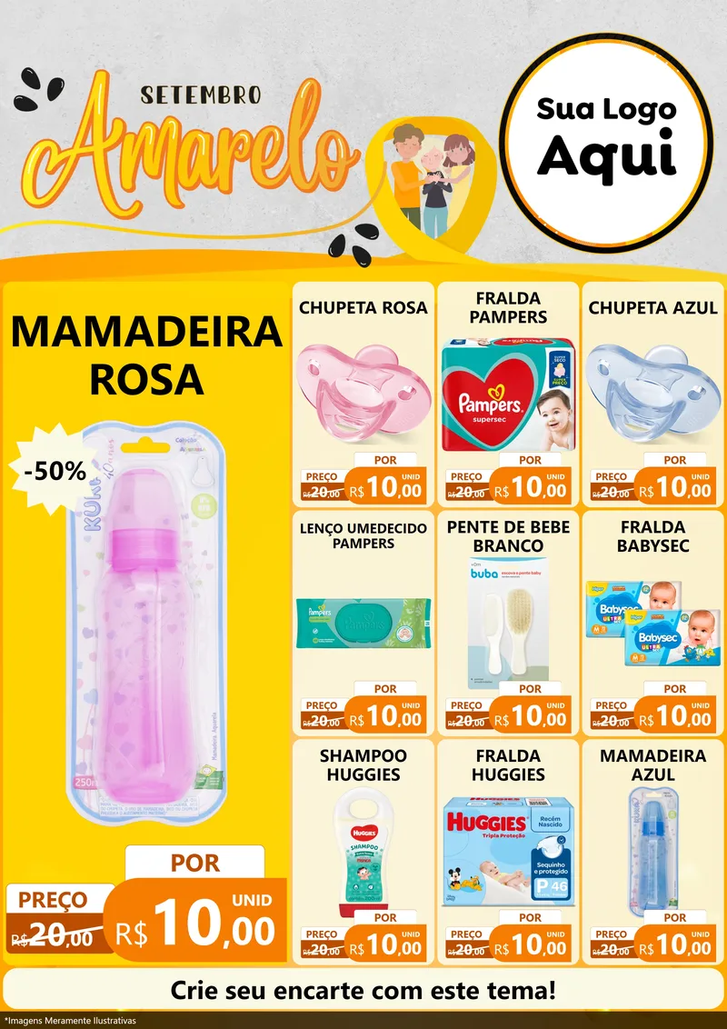Modelo de Encarte para Encarte A4 Vertical com o tema Setembro Amarelo para Bebês