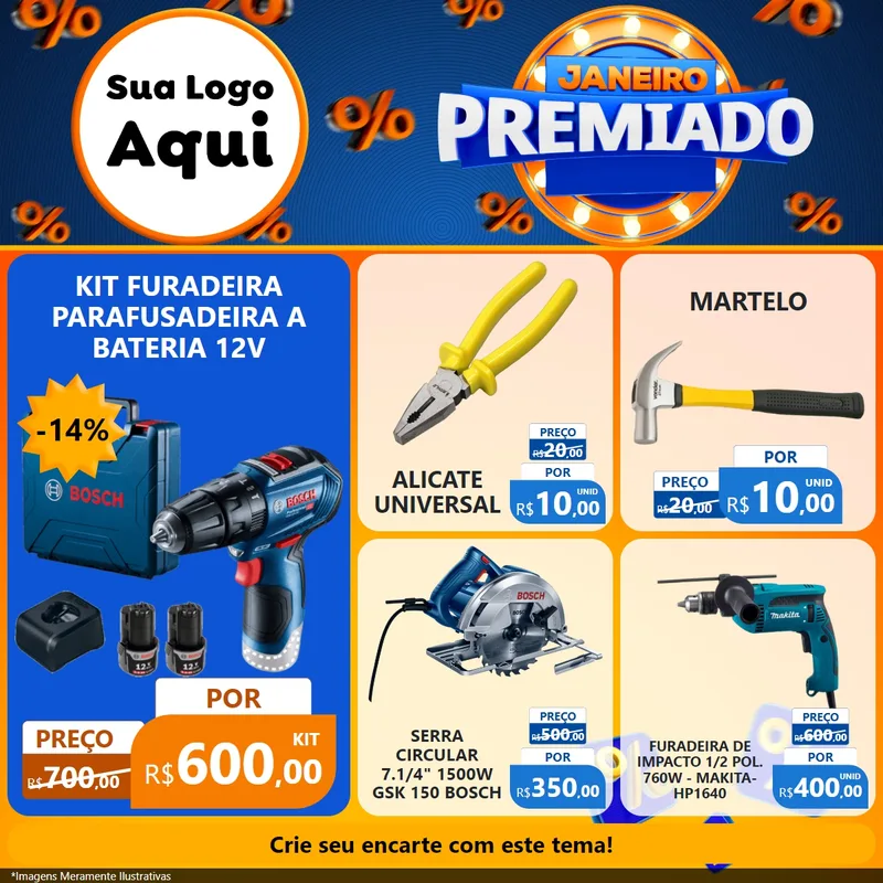 Modelo de Rede Social para Feed Facebook com o tema Janeiro Premiado para Maquinas e Ferramentas