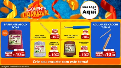 Modelo de TV para TV Horizontal com o tema Esquenta de Carnaval para Armarinho e Aviamentos