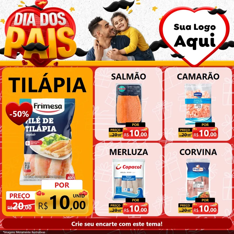 Modelo de Rede Social para Feed Facebook com o tema Dia dos Pais para Peixaria