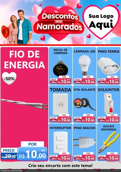 Modelo de Encarte para Encarte A4 Vertical com o tema Descontos dos Namorados para Materiais Elétricos