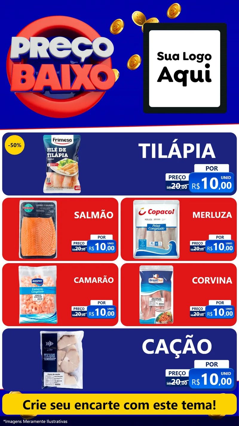 Modelo de TV para TV Vertical com o tema Preço Baixo para Peixaria