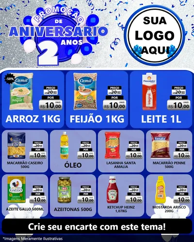 Modelo de Rede Social para Feed Instagram com o tema Promoção de Aniversário - 2 Anos para Supermercado
