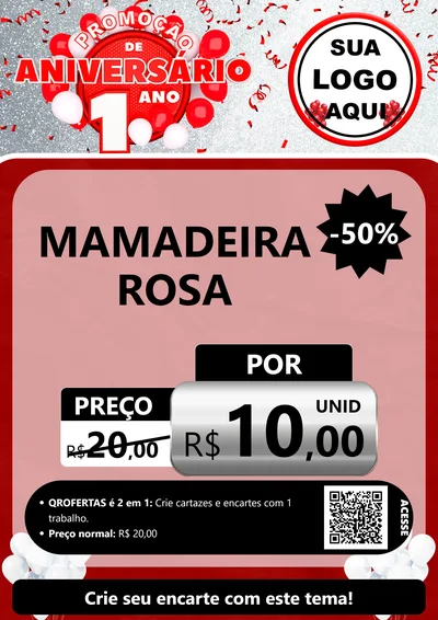 Modelo de Cartaz para Cartaz A4 Vertical com o tema Promoção de Aniversário - 1 Ano para Bebês