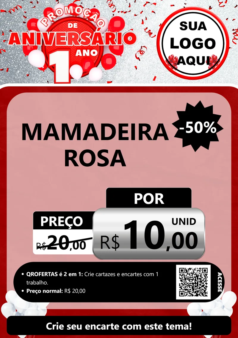Modelo de Cartaz para Cartaz A4 Vertical com o tema Promoção de Aniversário - 1 Ano para Bebês