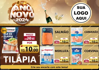 Modelo de Encarte para Encarte A4 Horizontal com o tema Feliz Ano Novo 2027 para Peixaria