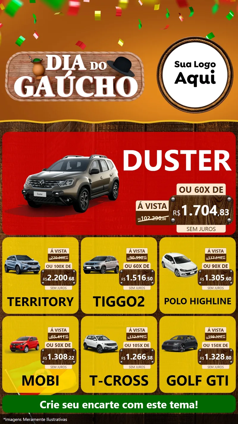 Modelo de Rede Social para Stories com o tema Dia do Gaúcho para Concessionaria de Carros
