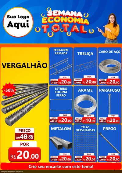 Modelo de Encarte para Encarte A4 Vertical com o tema Semana Economia Total para Ferragens