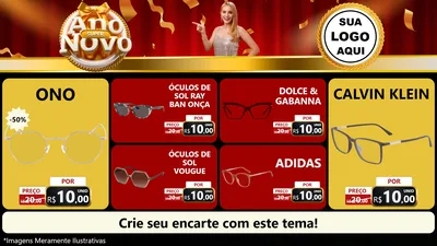 Modelo de TV para TV Horizontal com o tema Super Ano Novo para Óticas