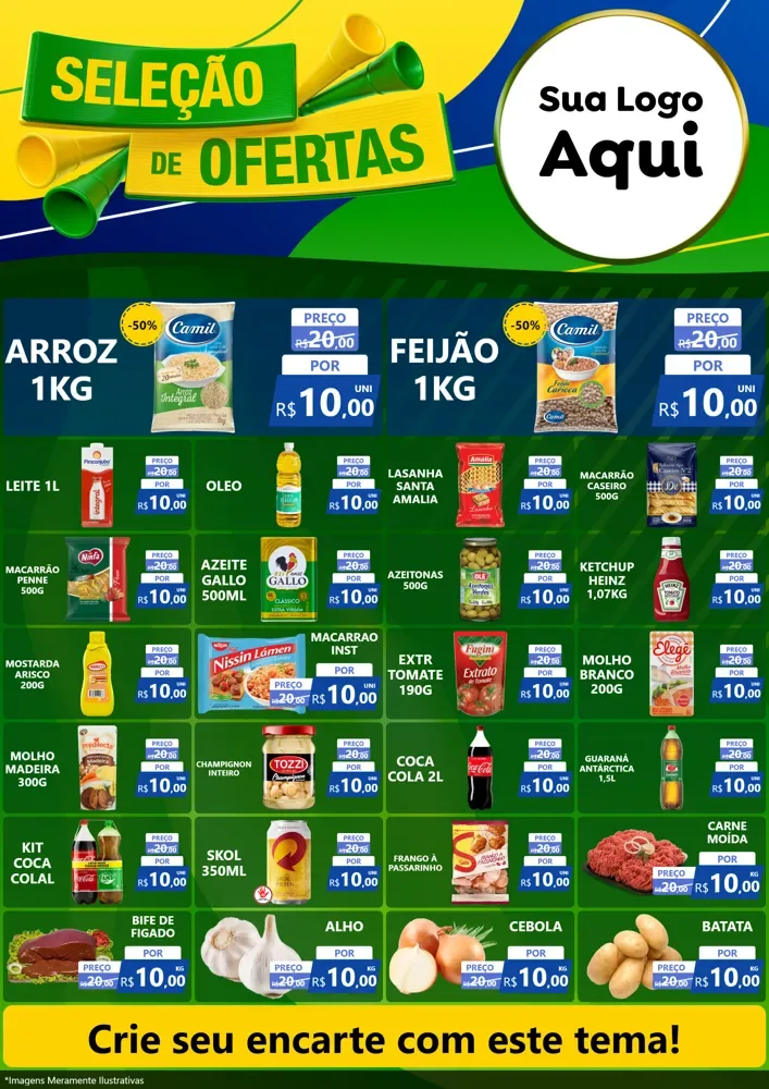 Modelo de Encarte para Encarte A4 Vertical com o tema Seleção de Ofertas - Copa para Supermercado