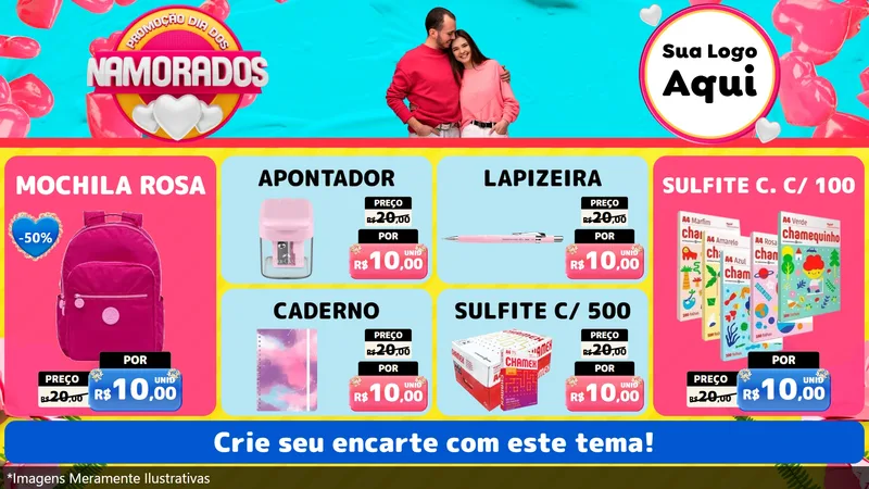 Modelo de TV para TV Horizontal com o tema Promoção Dia dos Namorados para Papelaria