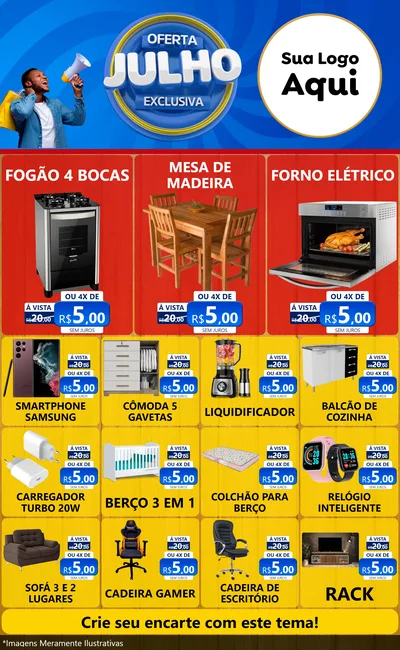 Modelo de Encarte para Encarte Grande com o tema Oferta Exclusiva, Julho para Móveis e Eletro
