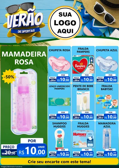 Modelo de Encarte para Encarte A4 Vertical com o tema Verão de Ofertas para Bebês