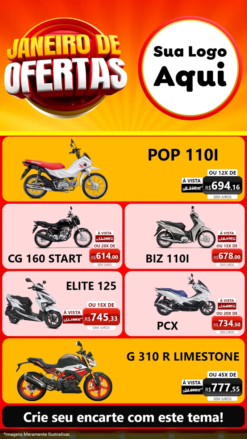Modelo de TV para TV Vertical com o tema Janeiro de Ofertas para Concessionaria de Motos