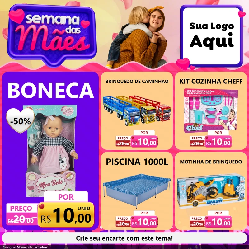 Modelo de Rede Social para Feed Facebook com o tema Semana das Mães para Brinquedos