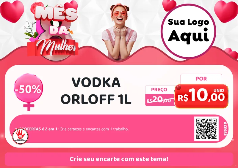Modelo de Cartaz para Cartaz A4 Horizontal com o tema Mês da Mulher para Distribuidora de bebidas