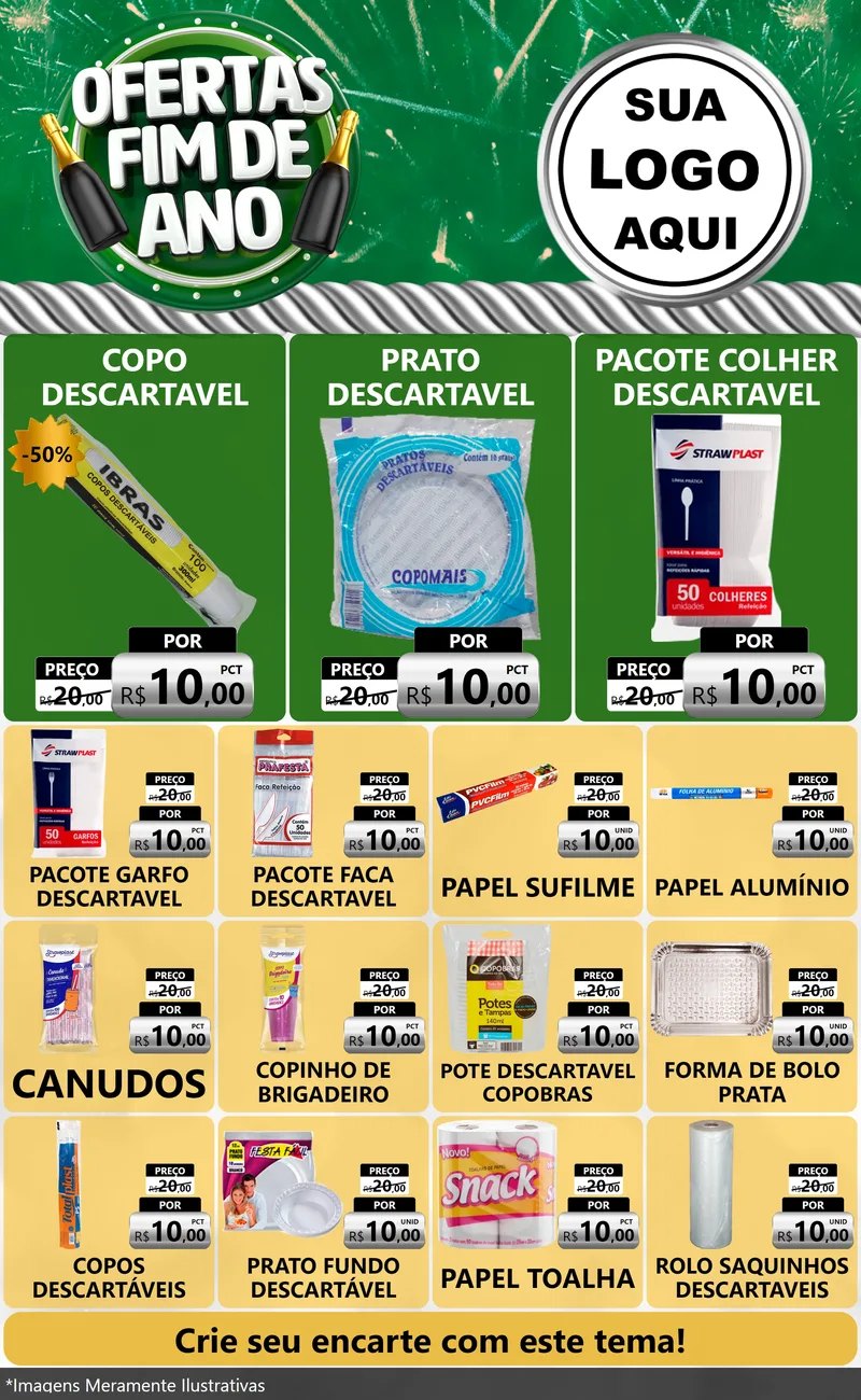 Modelo de Encarte para Encarte Grande com o tema Ofertas Fim de Ano para Embalagens