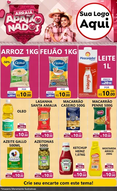 Modelo de Encarte para Encarte Grande com o tema Arraiá dos Apaixonados - Junina para Supermercado