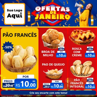 Modelo de Rede Social para Feed Facebook com o tema Ofertas de Janeiro para Padaria