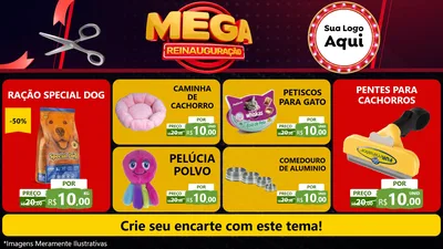 Modelo de TV para TV Horizontal com o tema Mega Reinauguração para Pet Shop
