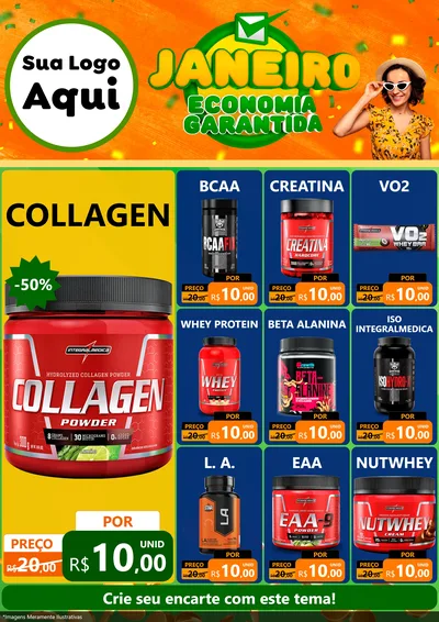 Modelo de Encarte para Encarte A4 Vertical com o tema Janeiro - Economia Garantida para Suplementos alimentares