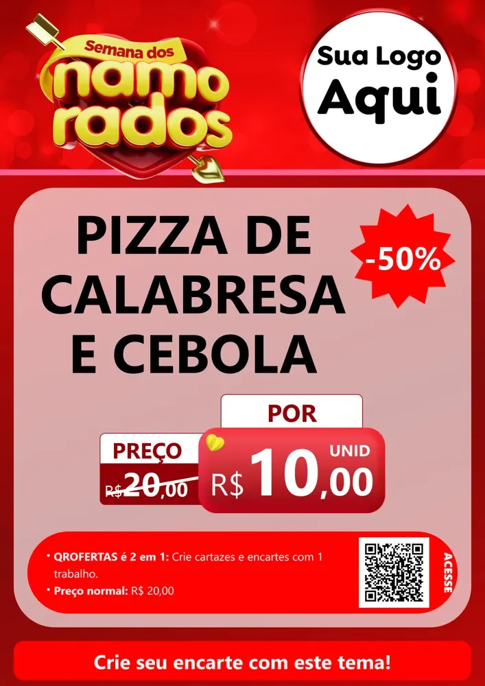 Modelo de Cartaz para Cartaz A4 Vertical com o tema Semana dos namorados para Pizzaria