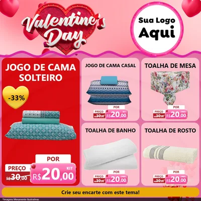 Modelo de Rede Social para Feed Facebook com o tema Valentine's Day para Cama, Mesa e Banho