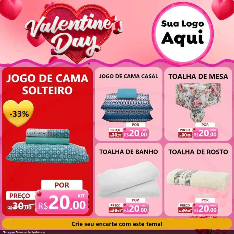 Modelo de Rede Social para Feed Facebook com o tema Valentine's Day para Cama, Mesa e Banho