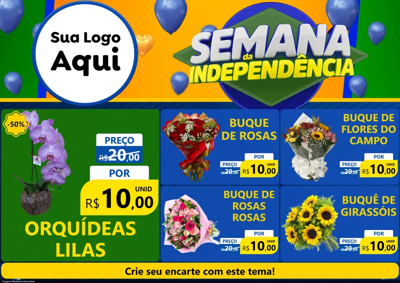 Modelo de Encarte para Encarte A4 Horizontal com o tema Semana da Independência para Floricultura e jardim
