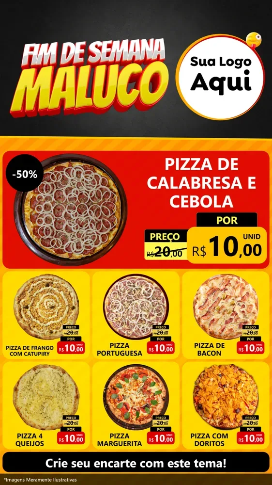 Modelo de Rede Social para Stories com o tema Final de Semana Maluco para Pizzaria