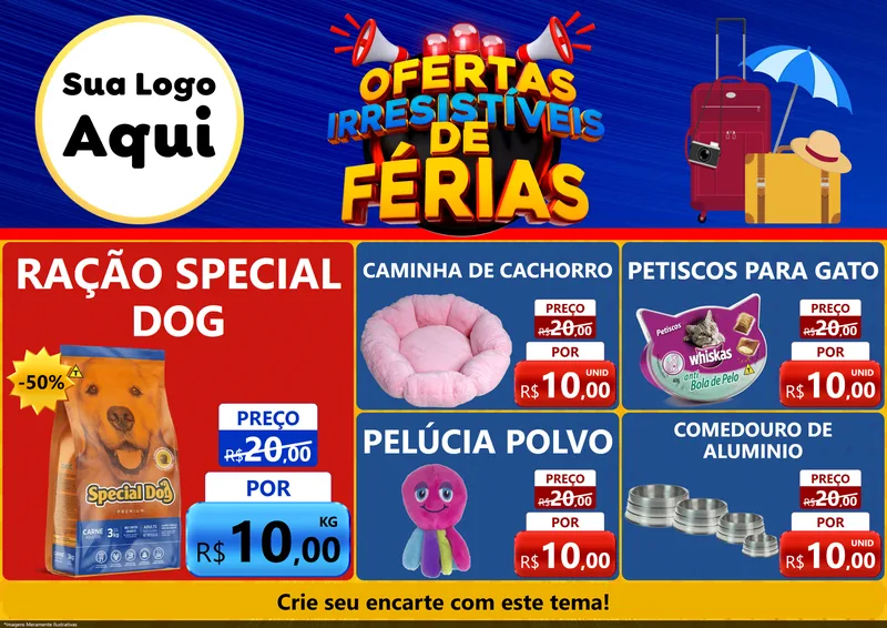 Modelo de Encarte para Encarte A4 Horizontal com o tema Ofertas Irresistíveis de Férias para Pet Shop
