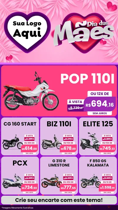 Modelo de Rede Social para Stories com o tema Dia das Mães para Concessionaria de Motos