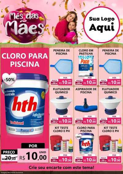 Modelo de Encarte para Encarte A4 Vertical com o tema Mês das Mães para Produtos para Piscina