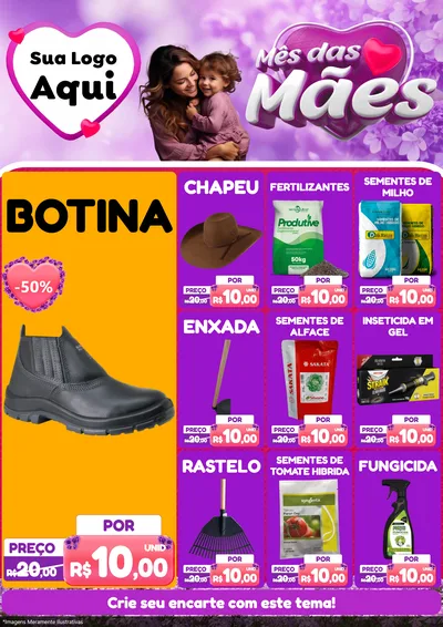 Modelo de Encarte para Encarte A4 Vertical com o tema Mês das Mães para Agropecuária