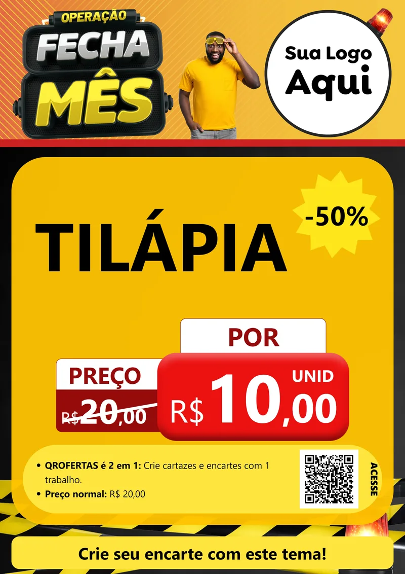 Modelo de Cartaz para Cartaz A4 Vertical com o tema Operação Fecha Mês para Peixaria