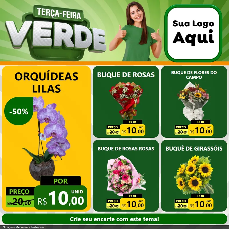 Modelo de Rede Social para Feed Facebook com o tema Terça - Feira Verde para Floricultura e jardim