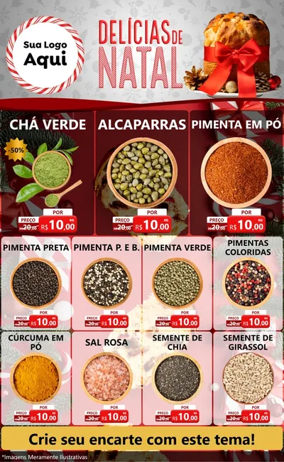 Modelo de Encarte para Encarte Grande com o tema Delícias de Natal para Produtos Naturais