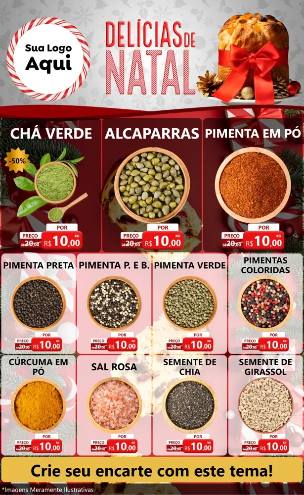 Modelo de Encarte para Encarte Grande com o tema Delícias de Natal para Produtos Naturais