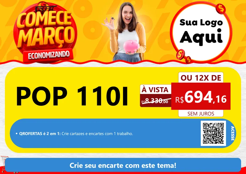 Modelo de Cartaz para Cartaz A4 Horizontal com o tema Comece Março Economizando para Concessionaria de Motos